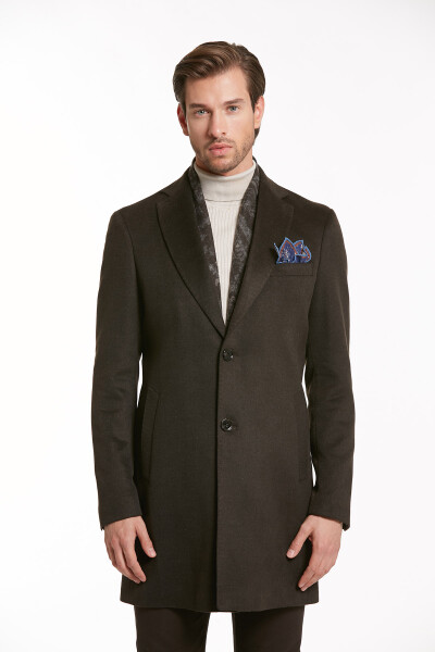 Kahverengi Regular Fit Mono Yaka Palto - Hatemoğlu