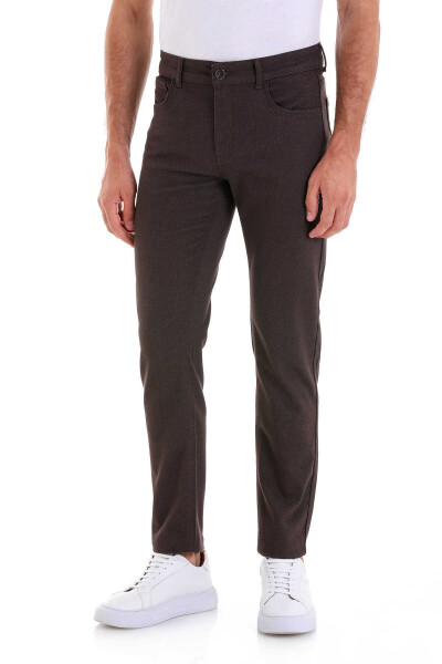 Kahverengi Dinamik Fit Desenli Pamuklu 5 Cep Kanvas Pantolon - Hatem Saykı