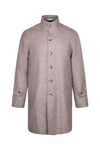 Kahverengi Regular Fit Hakim Yaka Yünlü Kaşe Palto - Hatem Saykı