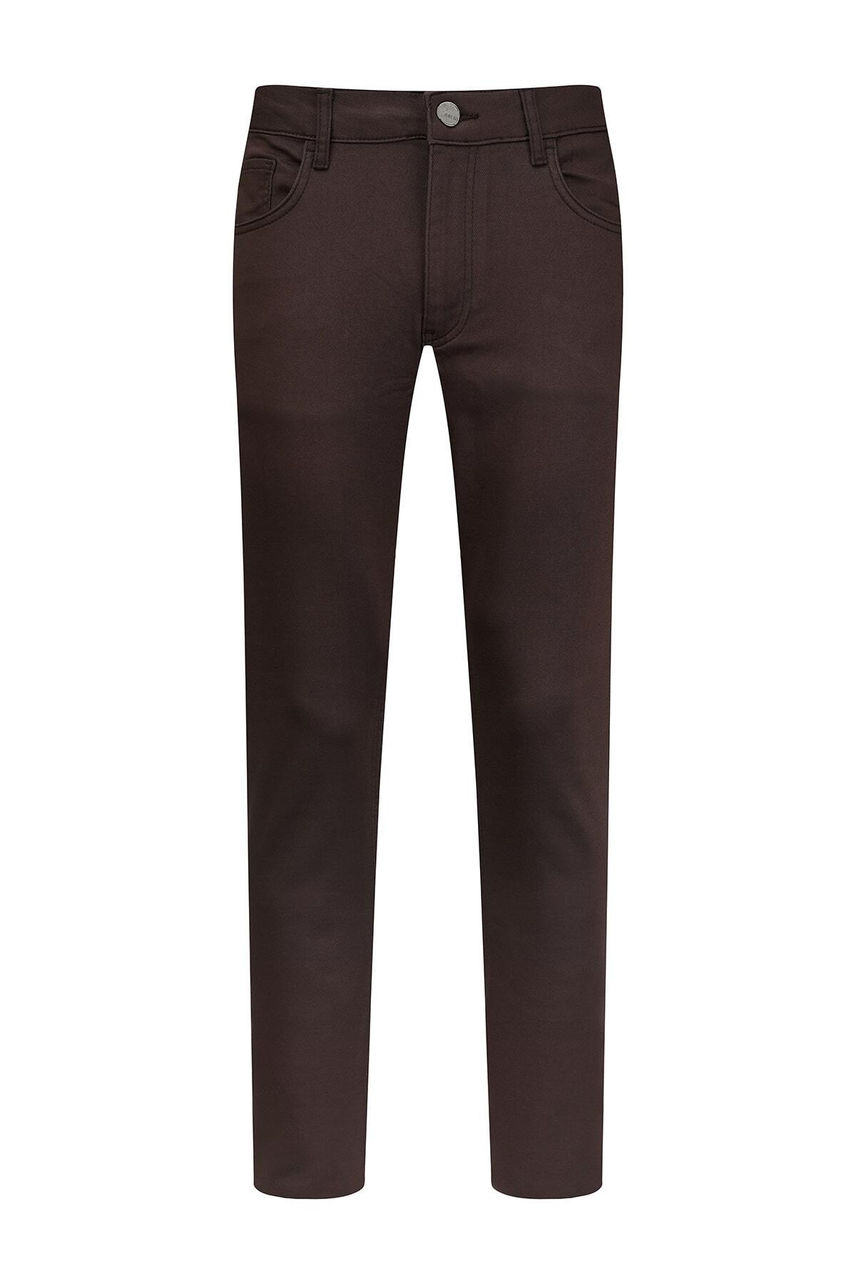 Kahverengi Slim Fit Pamuklu 5 Cep Kanvas Pantolon