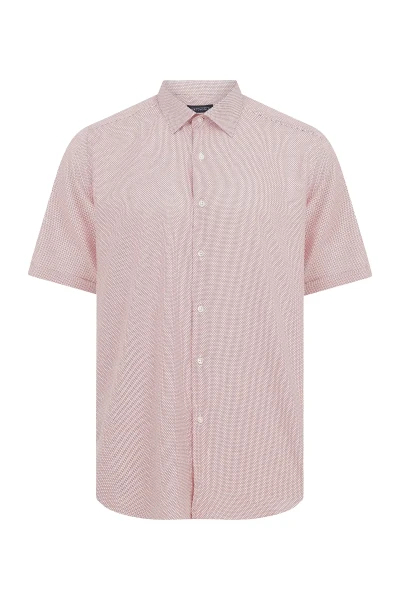 Kırmızı Kısa Kol Armürlü Klasik Gömlek - Hatemoğlu