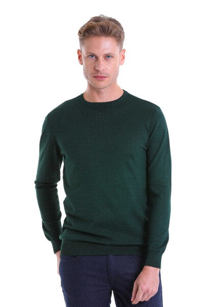 Yeşil Comfort Fit Bisiklet Yaka Yünlü Kazak - Hatemoğlu