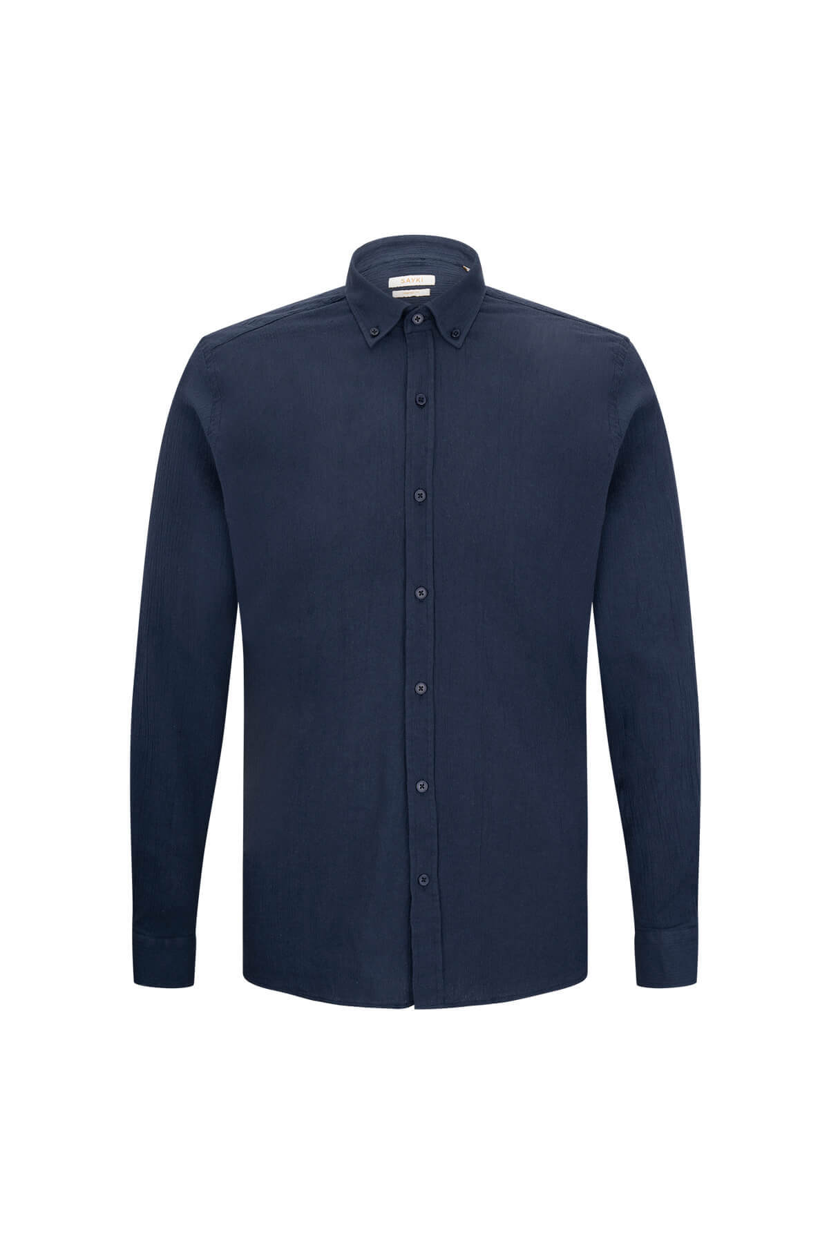 Lacivert Comfort Fit 100% Pamuk Düğmeli Yaka Uzun Kollu Casual Gömlek