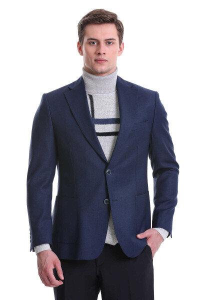 Lacivert Comfort Fit Mono Yaka Klasik Ceket - Hatem Saykı