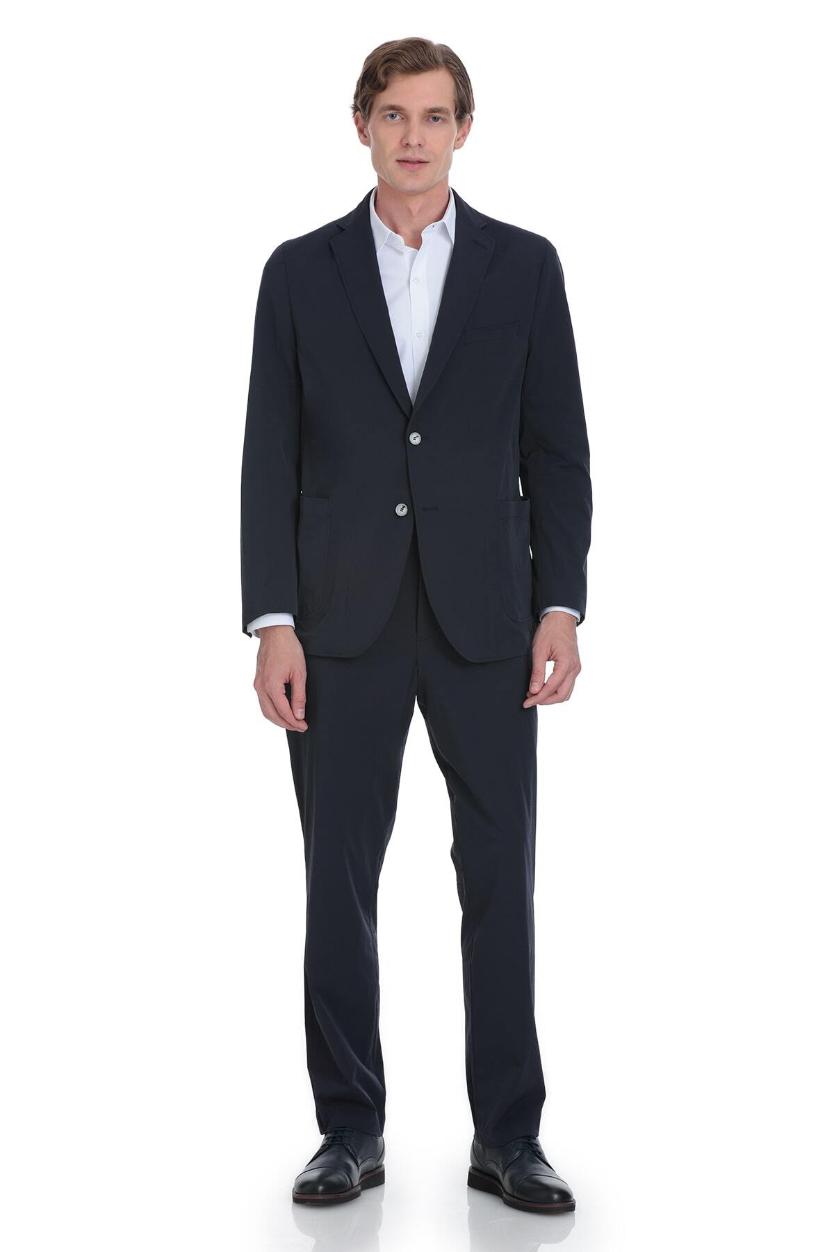Lacivert Comfort Fit Mono Yaka Casual Takım Elbise