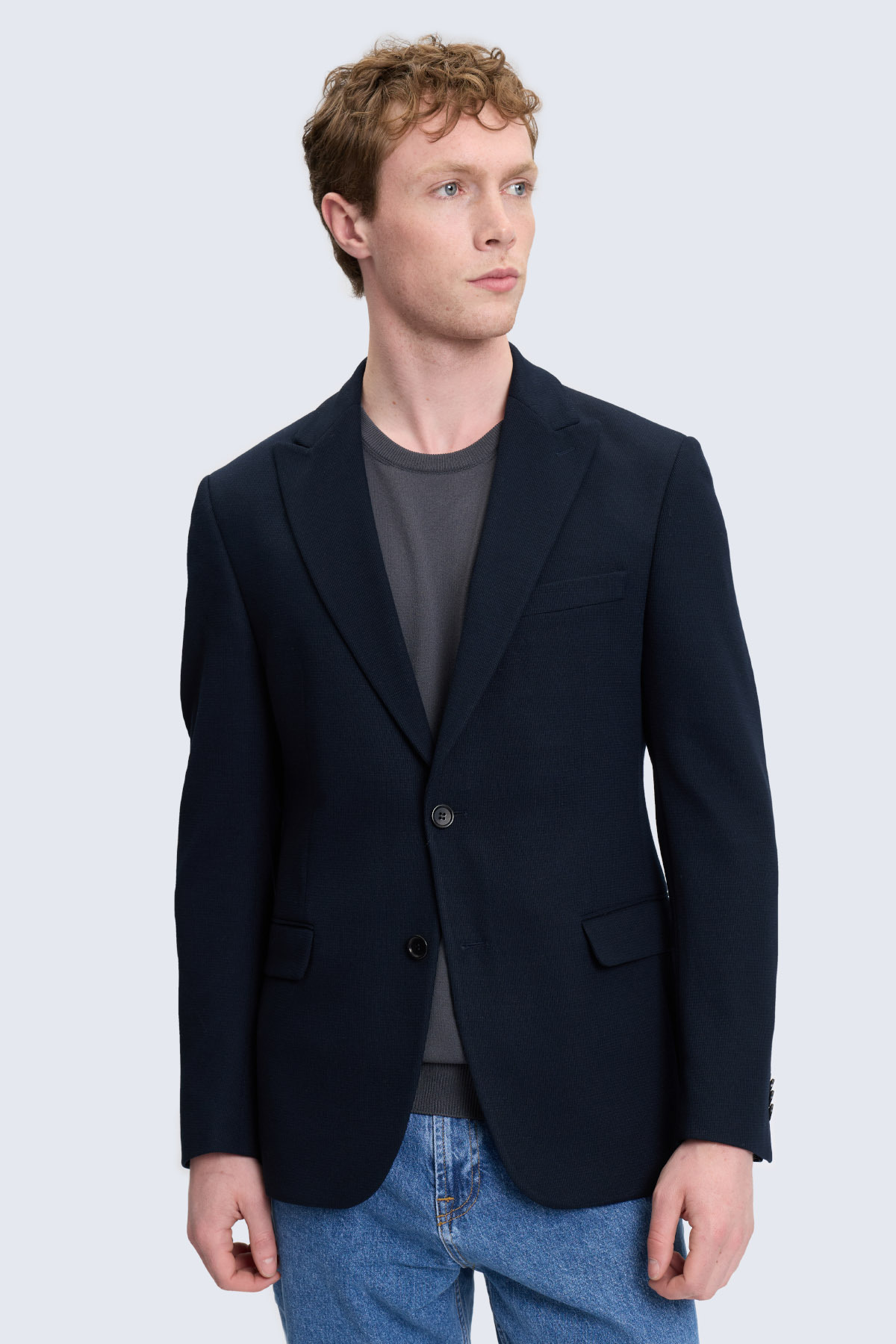 Lacivert Comfort Fit Sivri Yaka Klasik Ceket