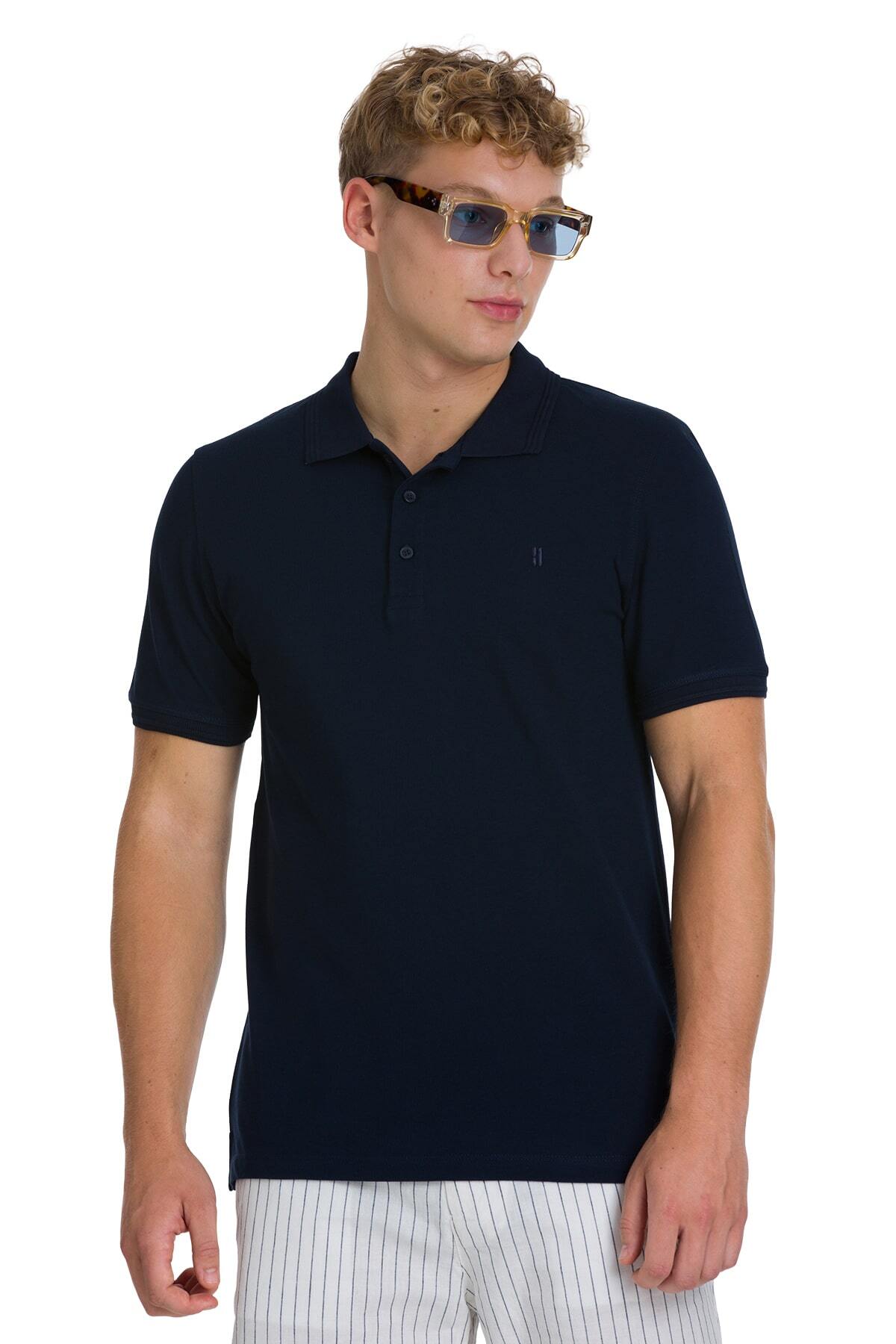 Lacivert Regular Fit 100% Pamuk Polo Yaka Tişört