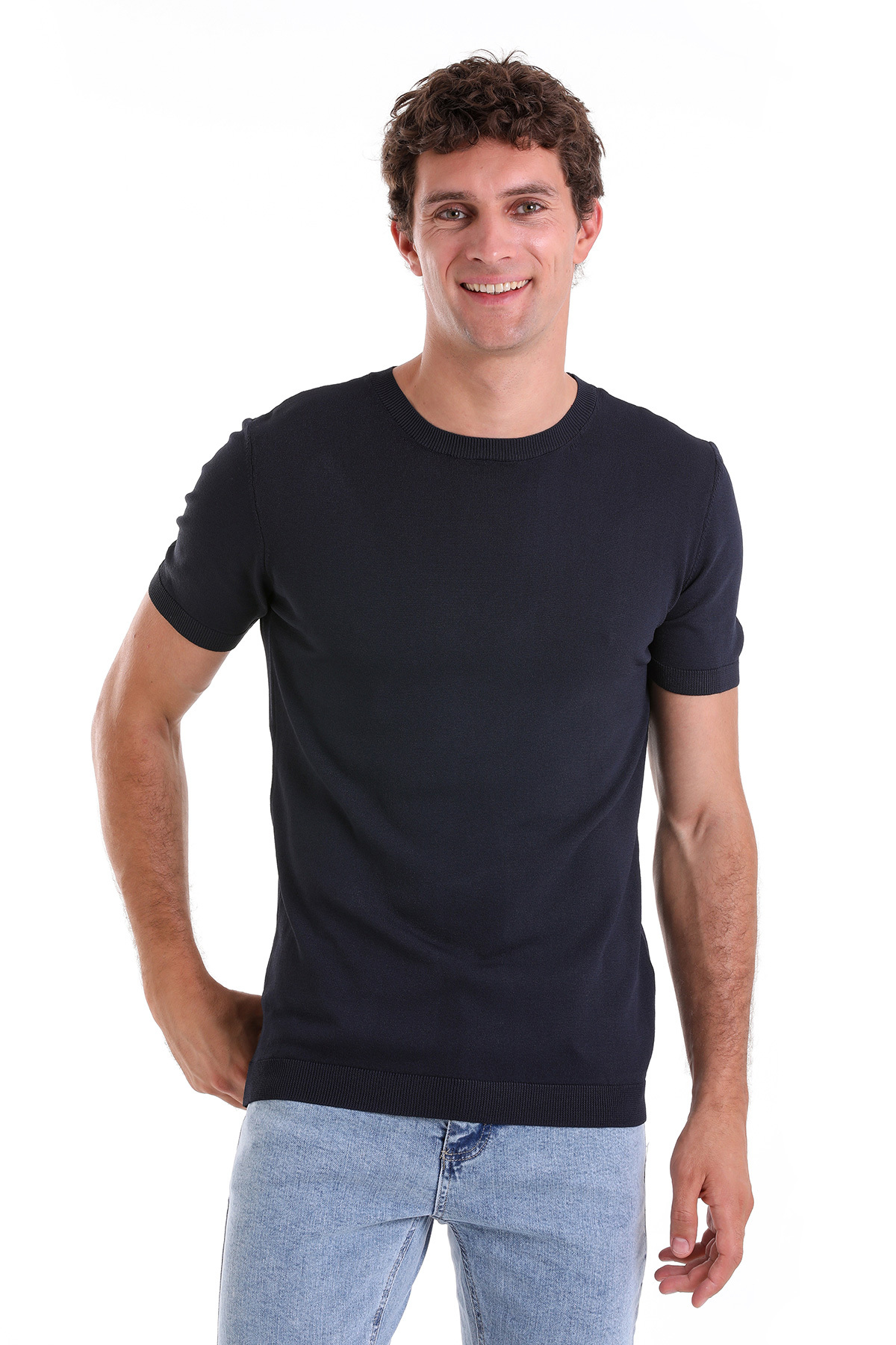 Lacivert Regular Fit Bisiklet Yaka Rayon Tişört