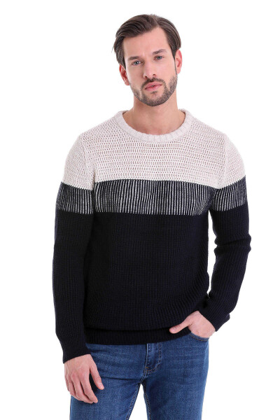 Lacivert Comfort Fit Desenli Bisiklet Yaka Triko Kazak