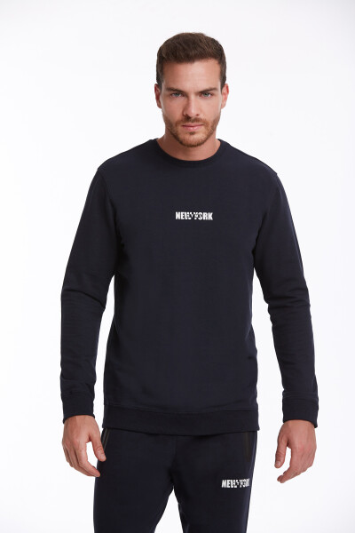 Lacivert Regular Fit Pamuklu Bisiklet Yaka Sweatshirt - HTML