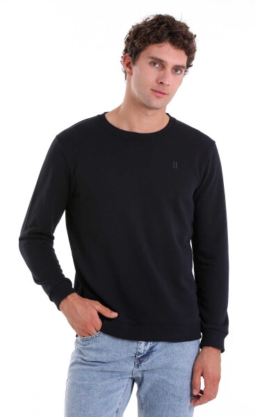 Lacivert Regular Fit Düz Pamuklu Bisiklet Yaka Sweatshirt - HATEMOĞLU