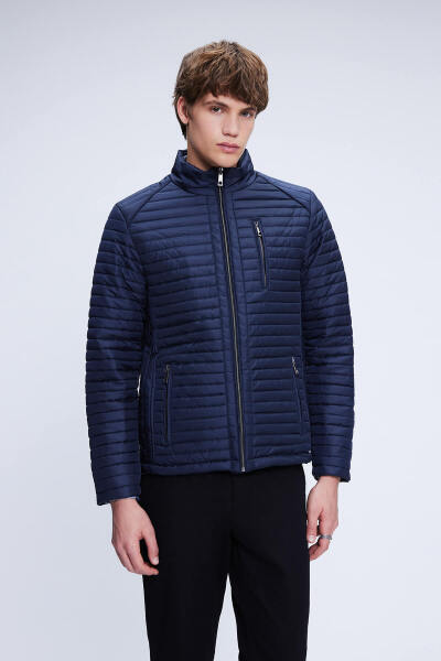 Lacivert Regular Fit Hakim Yaka Şişme Mont