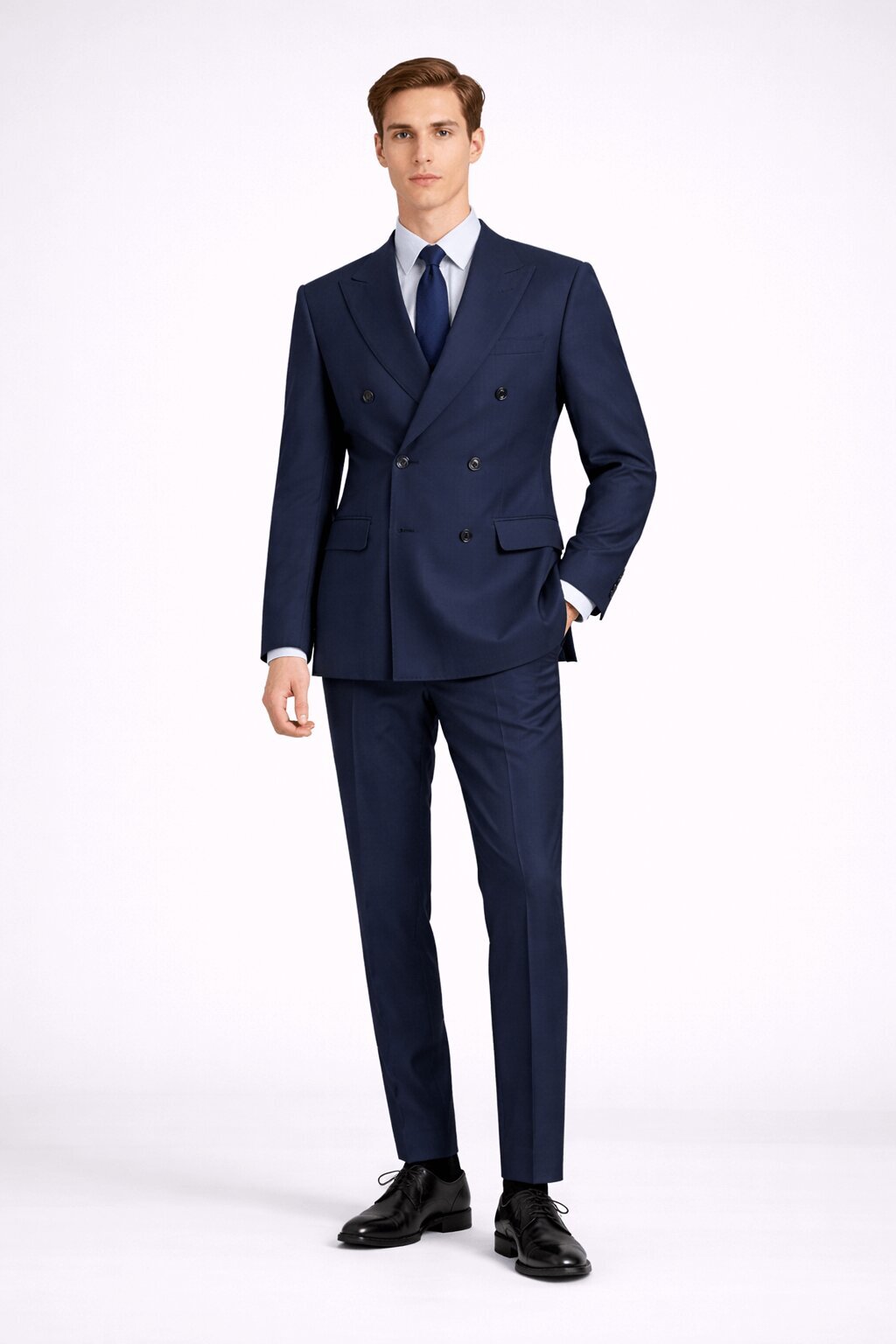 Lacivert Regular Fit Kruvaze Takım Elbise