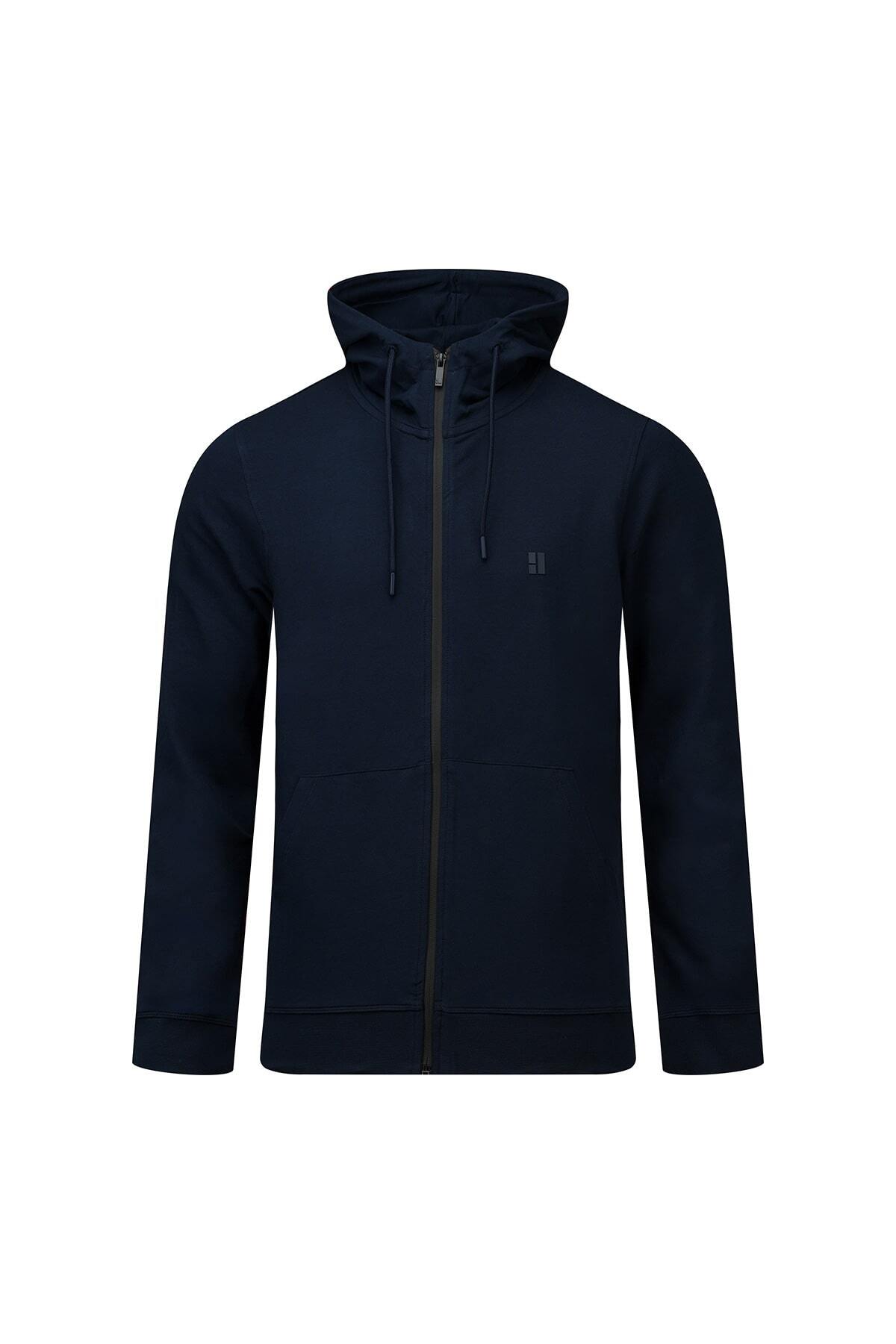 Lacivert Regular Fit Pamuklu Kapüşonlu Sweatshirt