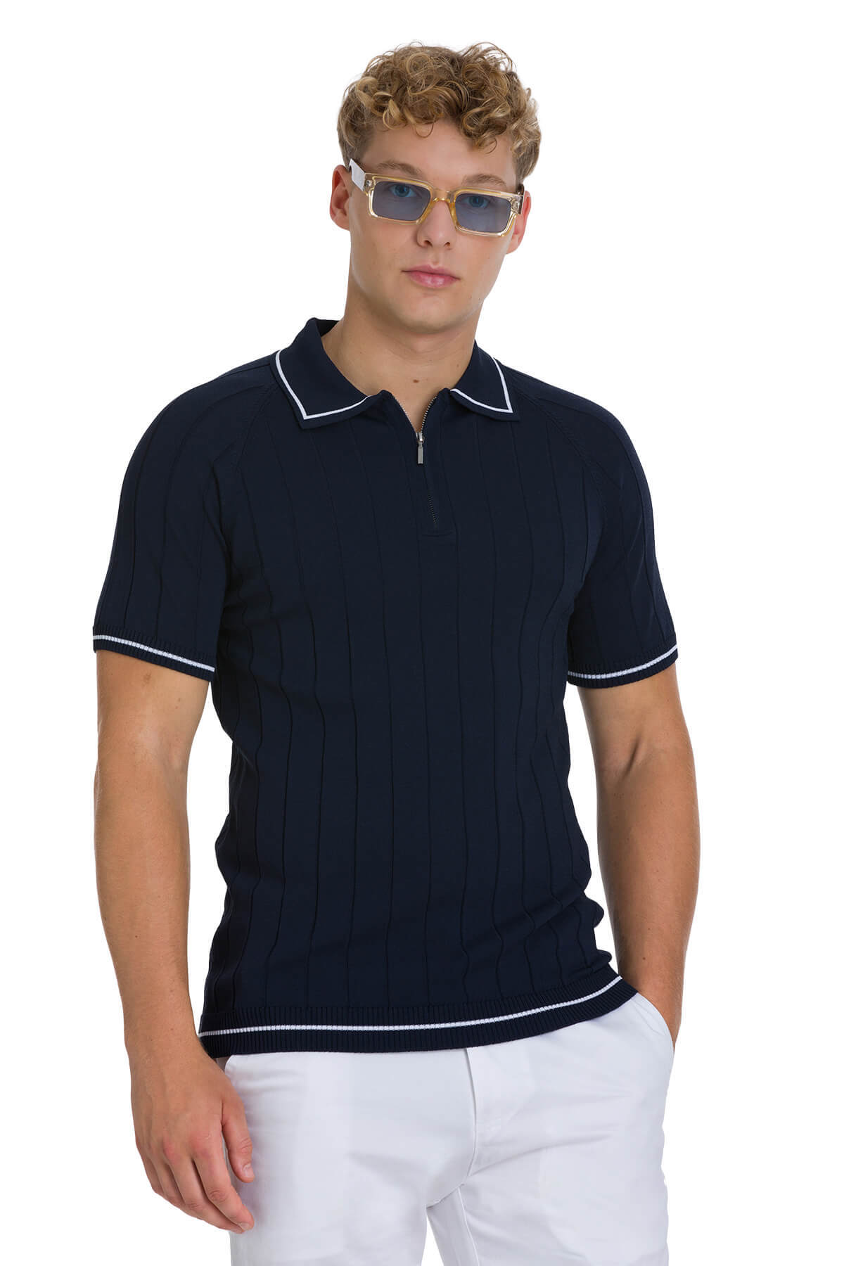 Lacivert Regular Fit Polo Yaka Rayon Tişört