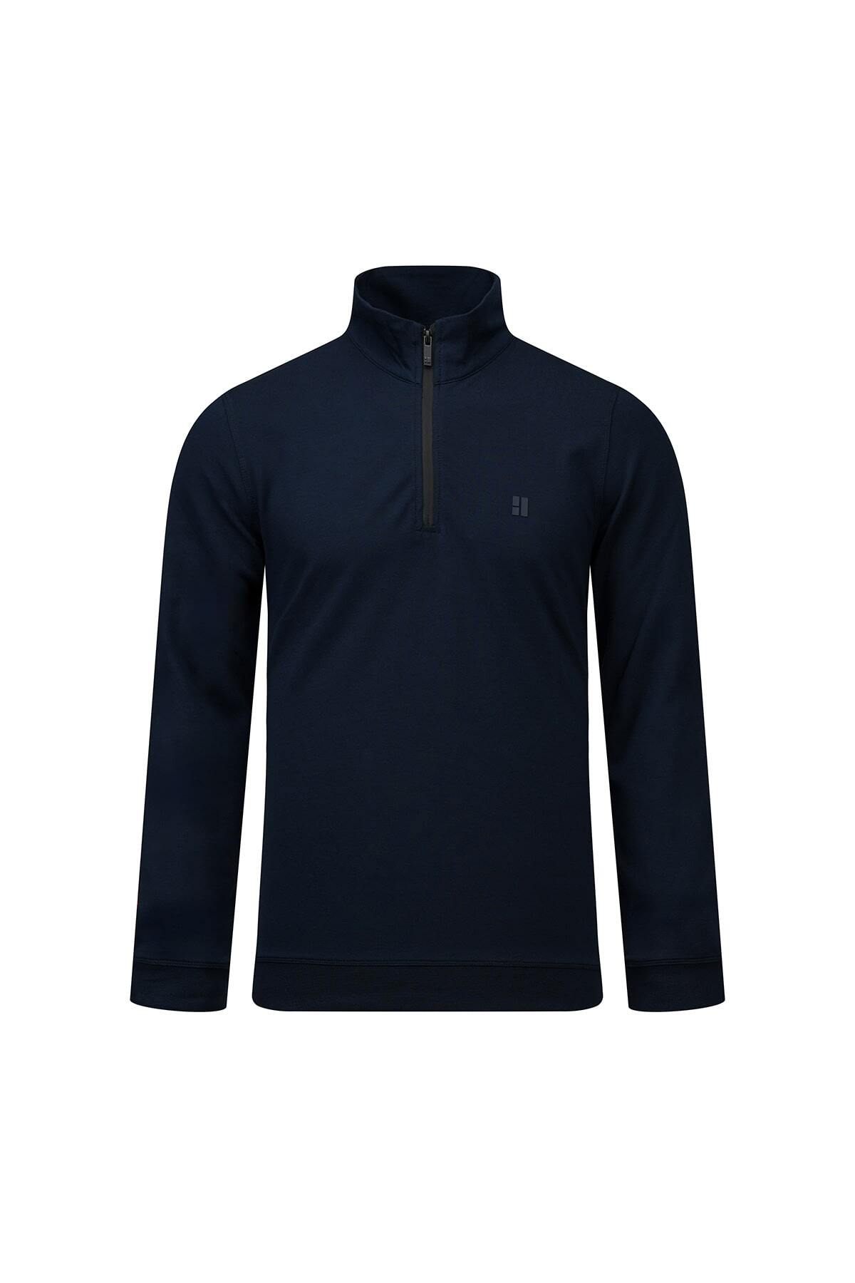 Lacivert Regular Fit Yarım Balıkçı Yaka Fermuarlı Sweatshirt