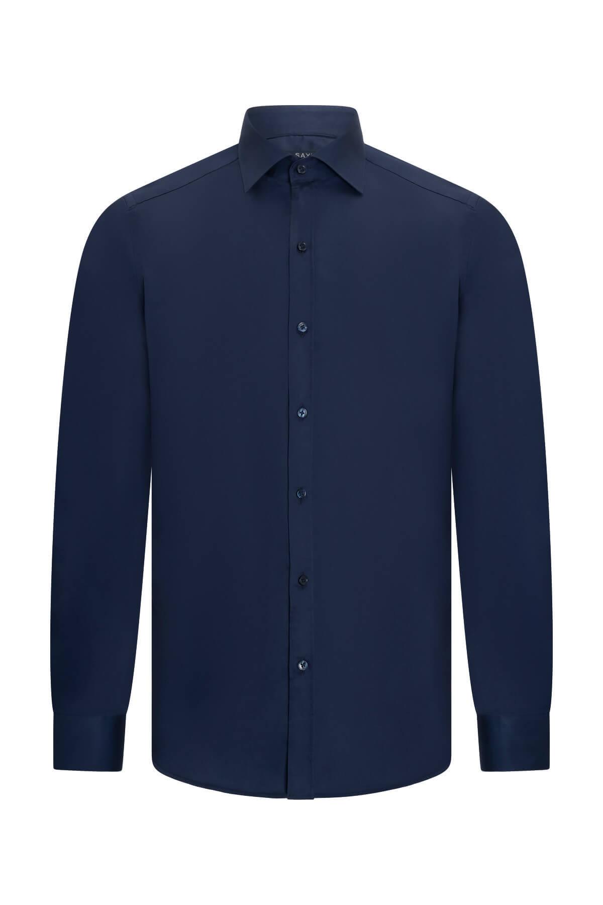 Lacivert Slim Fit Açık İtalyan Yaka Uzun Kollu Saten Gömlek