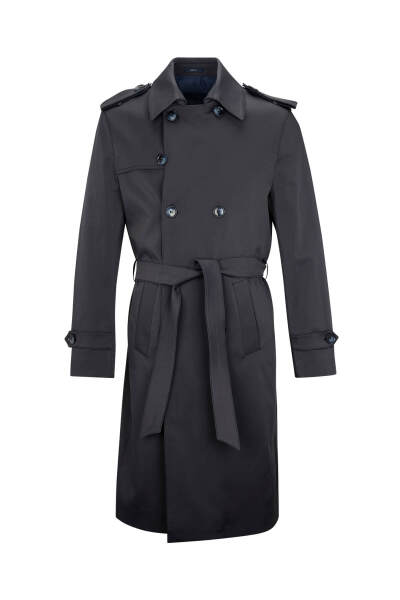 Lacivert Slim Fit Bebe Yaka Pamuklu Trençkot - Saykı