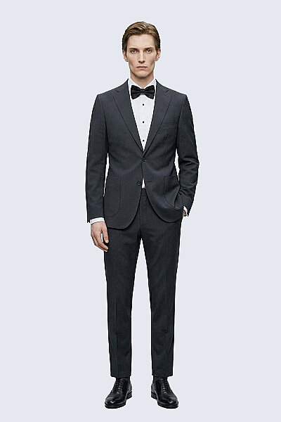 Lacivert Slim Fit Mono Yaka Takım Elbise
