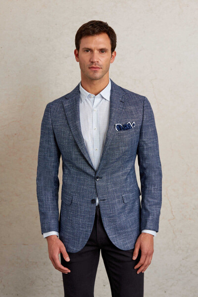 Lacivert Slim Fit Desenli Mono Yaka Casual Ceket - Hatemoğlu