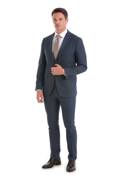 Lacivert Slim Fit Mono Yaka Klasik Takım Elbise - HTML