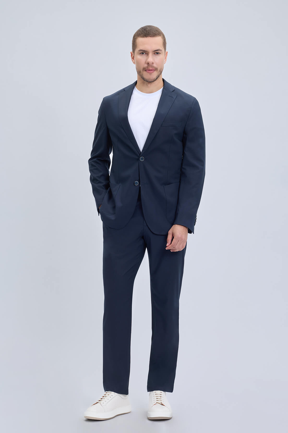 Lacivert Slim Fit Mono Yaka Casual Takım Elbise