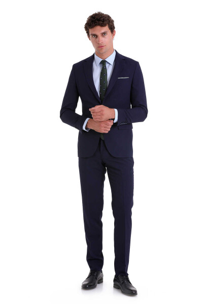 Lacivert Slim Fit Mono Yaka Klasik Takım Elbise - Hatemoğlu