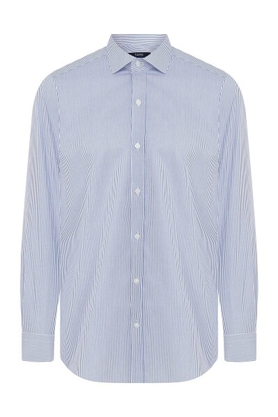 Mavi Slim Fit Çizgili 100% Pamuk Uzun Kol Spor Gömlek - Hatem Saykı