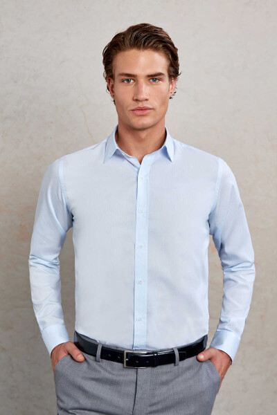 Mavi Comfort Fit Çizgili %100 Pamuk Slim Yaka Uzun Kollu Gömlek - Hatem Saykı