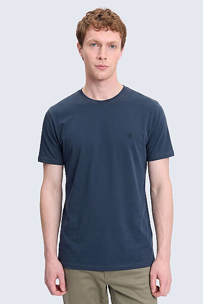 Lacivert Regular Fit Bisiklet Yaka 100% Pamuk Tişört