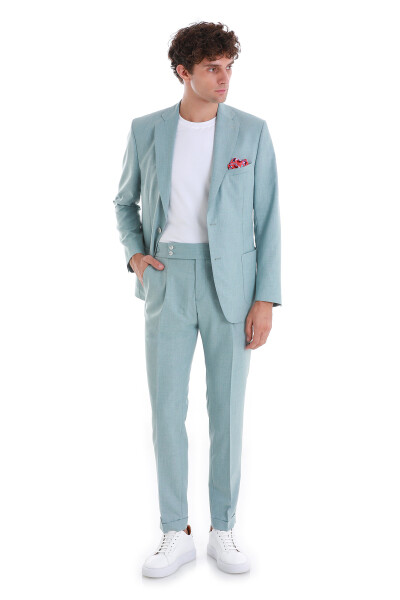 Mavi Slim Fit Mono Yaka Klasik Takım Elbise - HTML