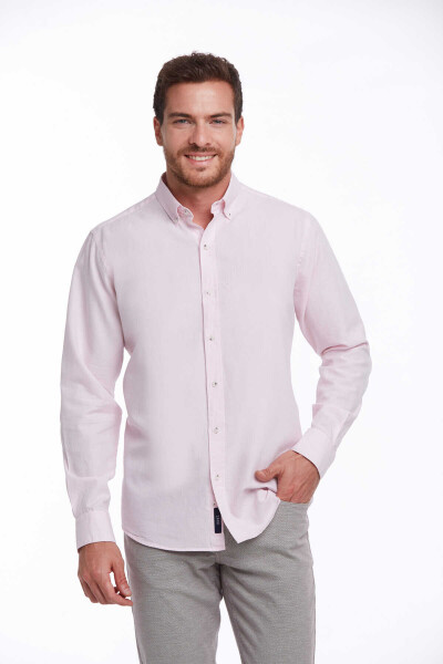 Pembe Comfort Fit 100% Pamuk Düğmeli Yaka Uzun Kollu Casual Oxford Gömlek - Hatem Saykı