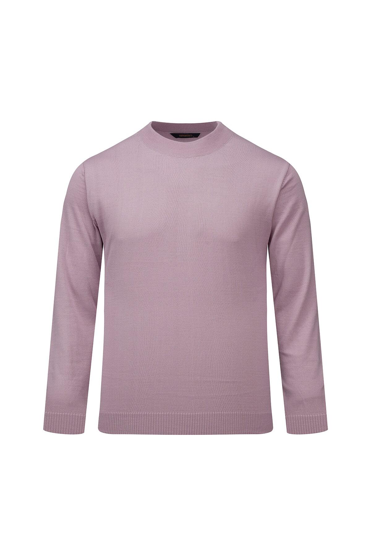 Pembe Regular Fit Yarım Balıkçı Yaka Yünlü Kazak