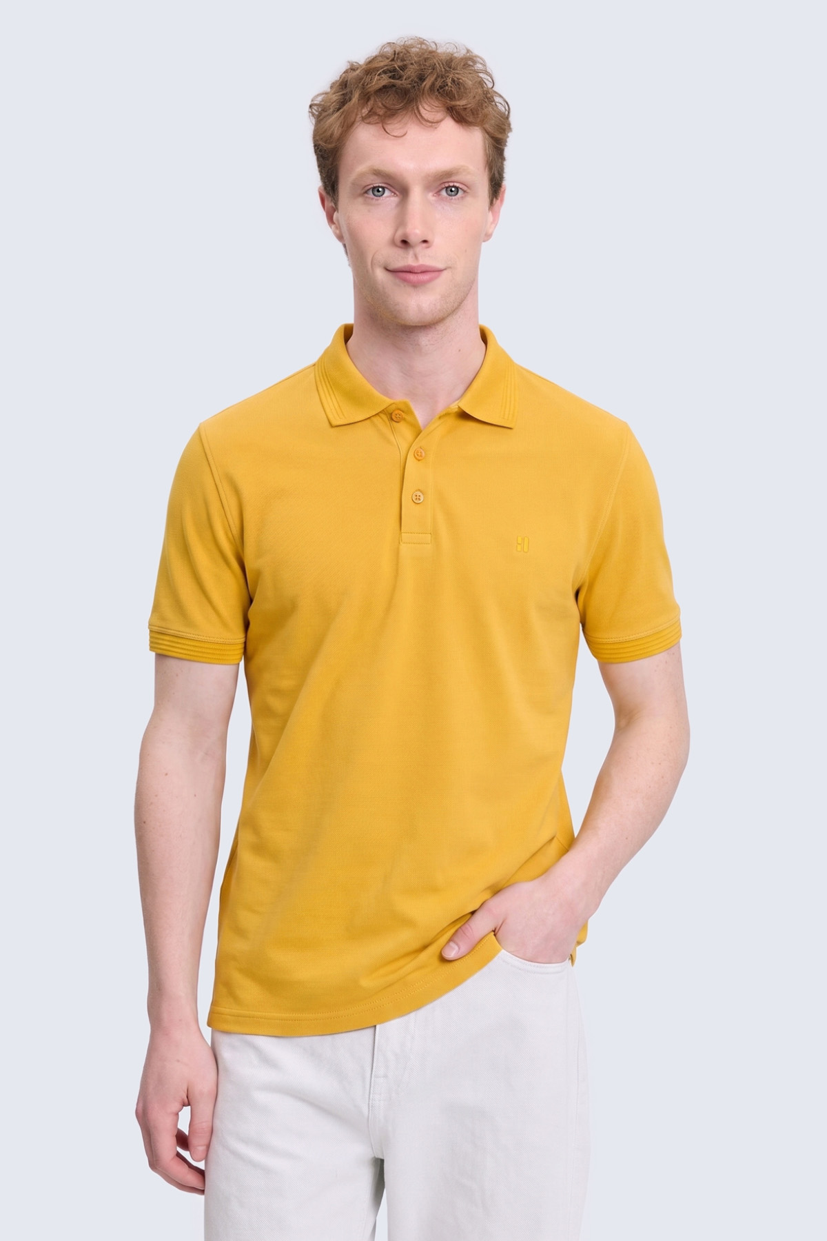 Sarı Regular Fit Polo Yaka 100% Pamuk Tişört