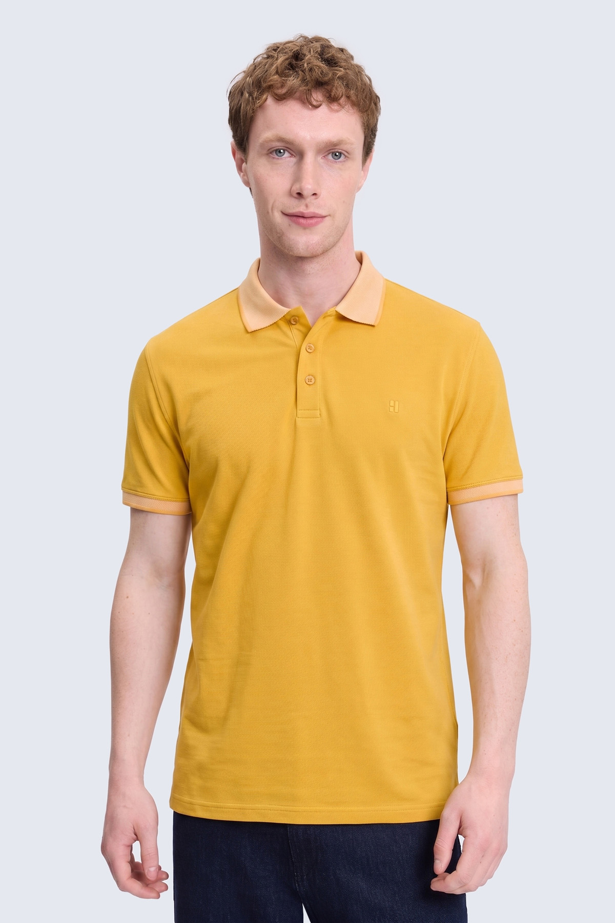 Sarı Regular Fit Polo Yaka 100% Pamuklu Tişört
