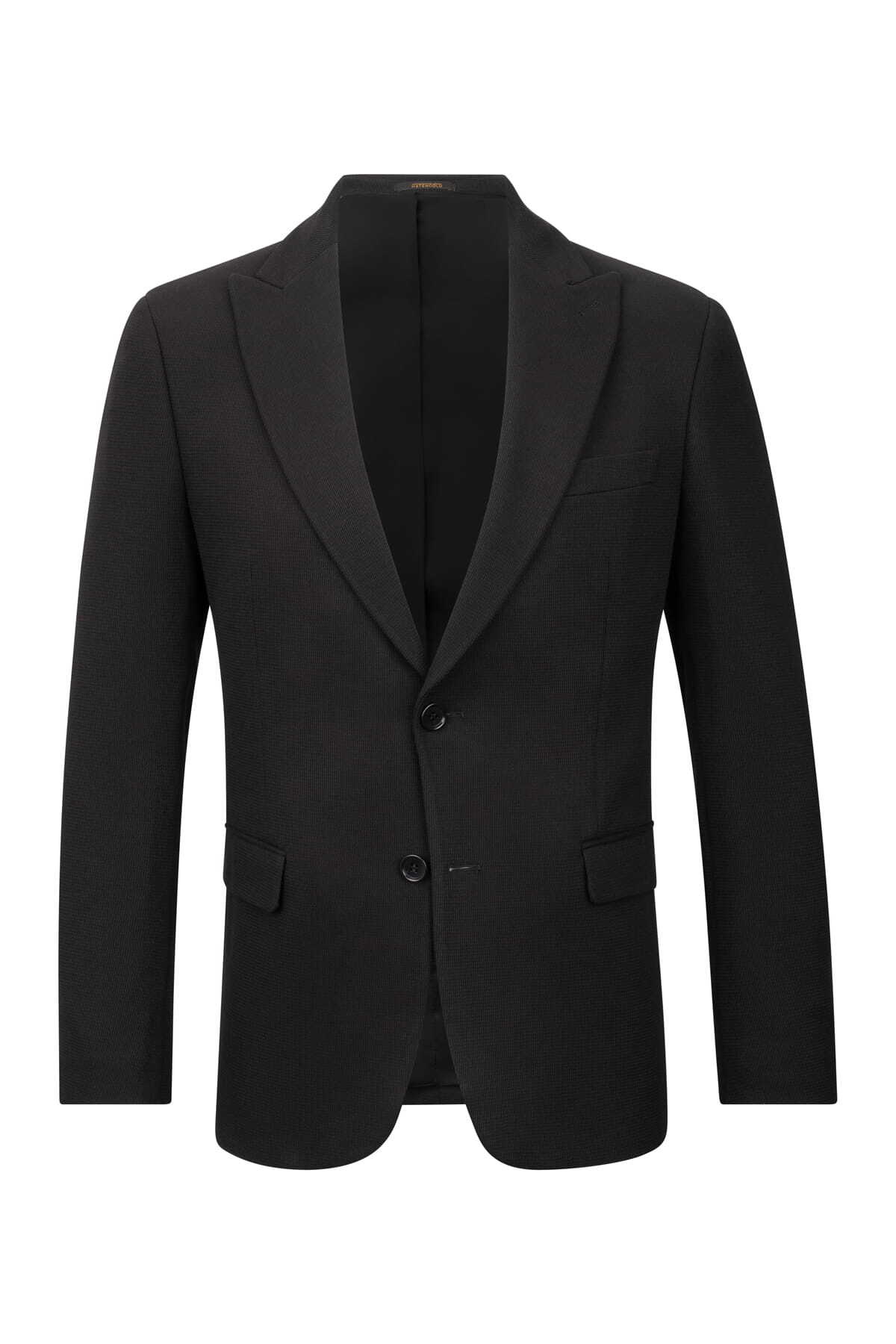 Siyah Comfort Fit Sivri Yaka Klasik Ceket
