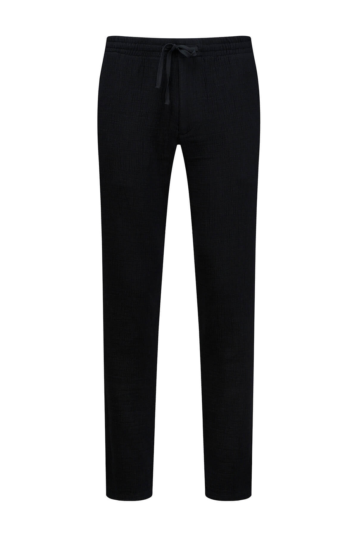 Siyah Rahat Kesim Yandan Cepli 100% Pamuk Jogger Pantolon