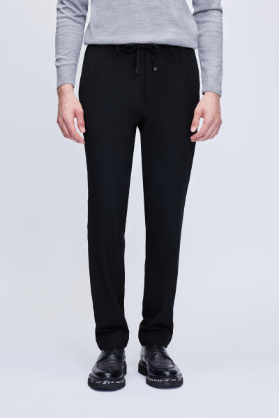 Siyah Rahat Kesim Yandan Cepli Jogger Pantolon - Hatemoğlu