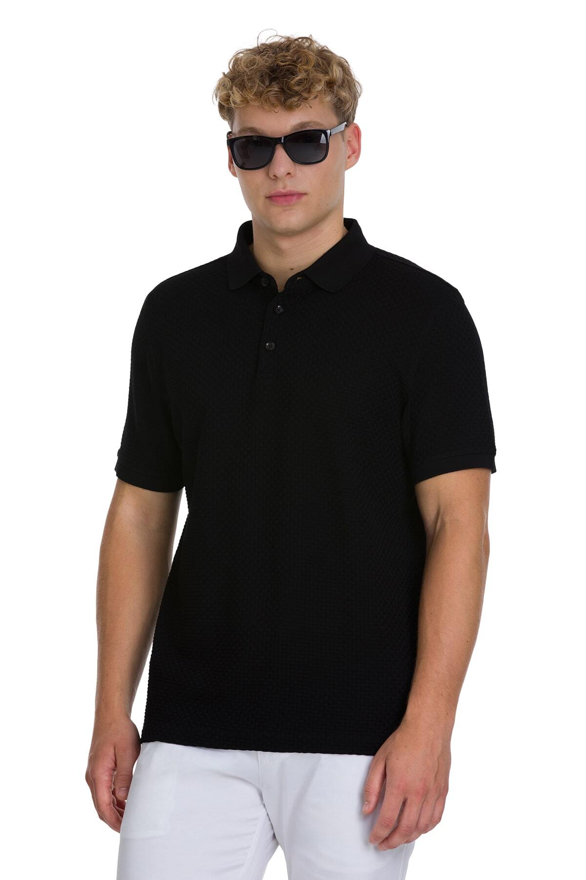 Siyah Regular Fit 100% Pamuk Polo Yaka  Merserize Tişört