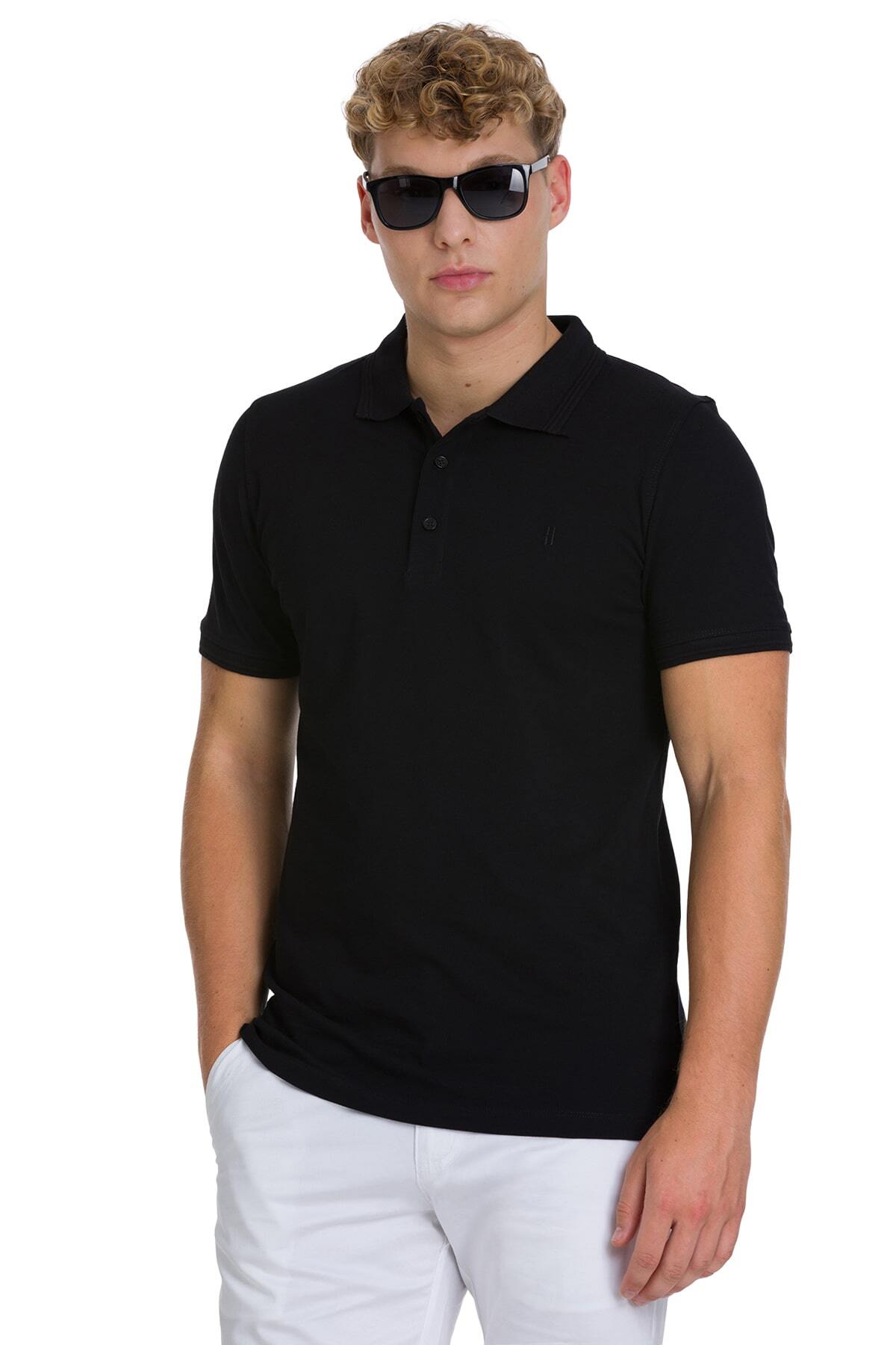 Siyah Regular Fit 100% Pamuk Polo Yaka Tişört