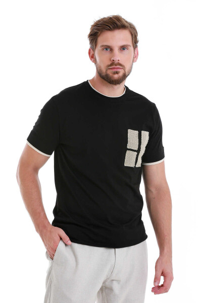 Siyah Regular Fit 100% Pamuk Bisiklet Yaka Tişört - Hatem Saykı