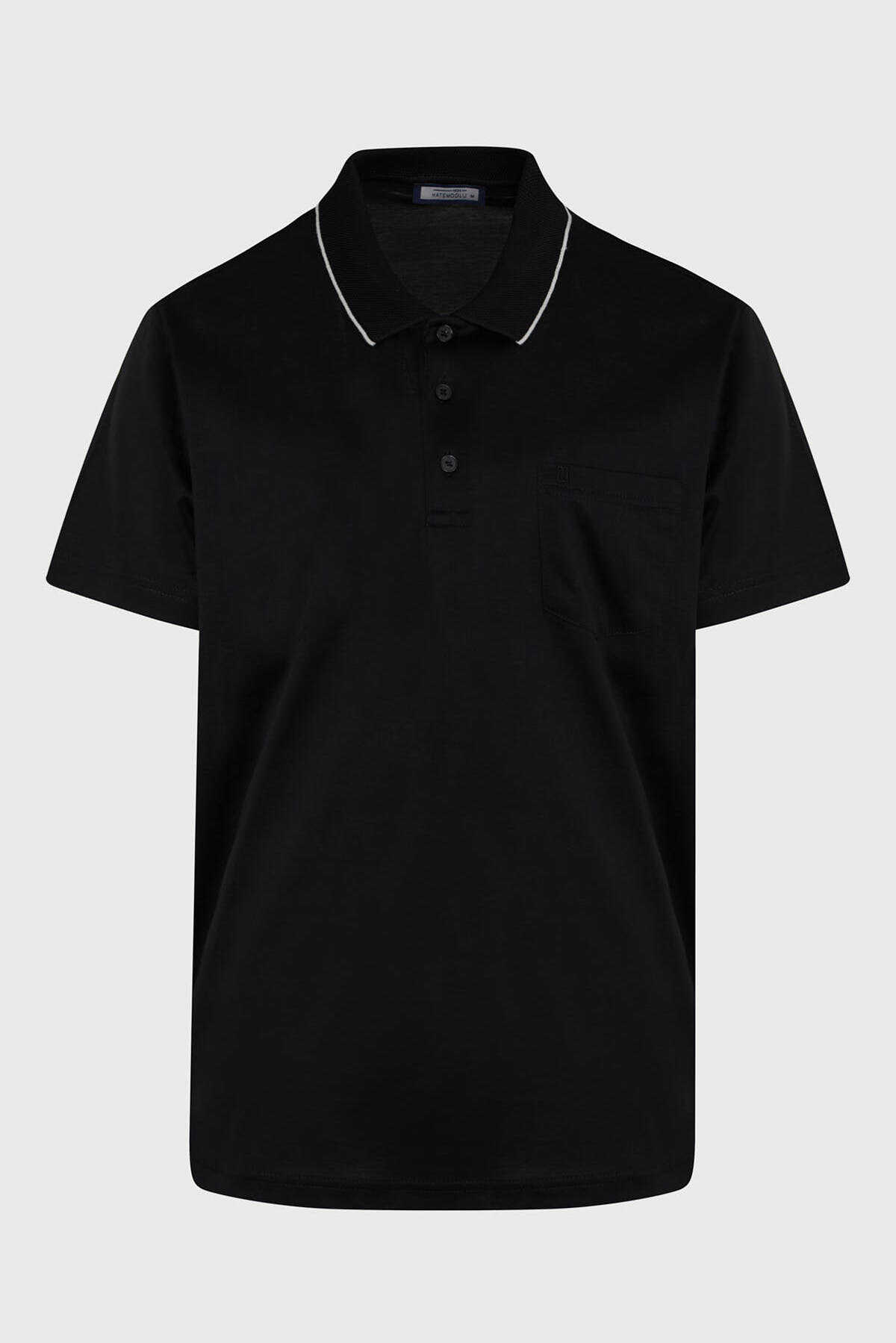 Siyah Regular Fit Merserize Polo Yaka %100 Pamuk Tişört