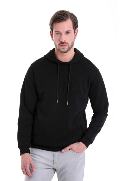 Siyah Regular Fit Pamuklu Kapüşonlu Kanguru Cepli Sweatshirt - HTML