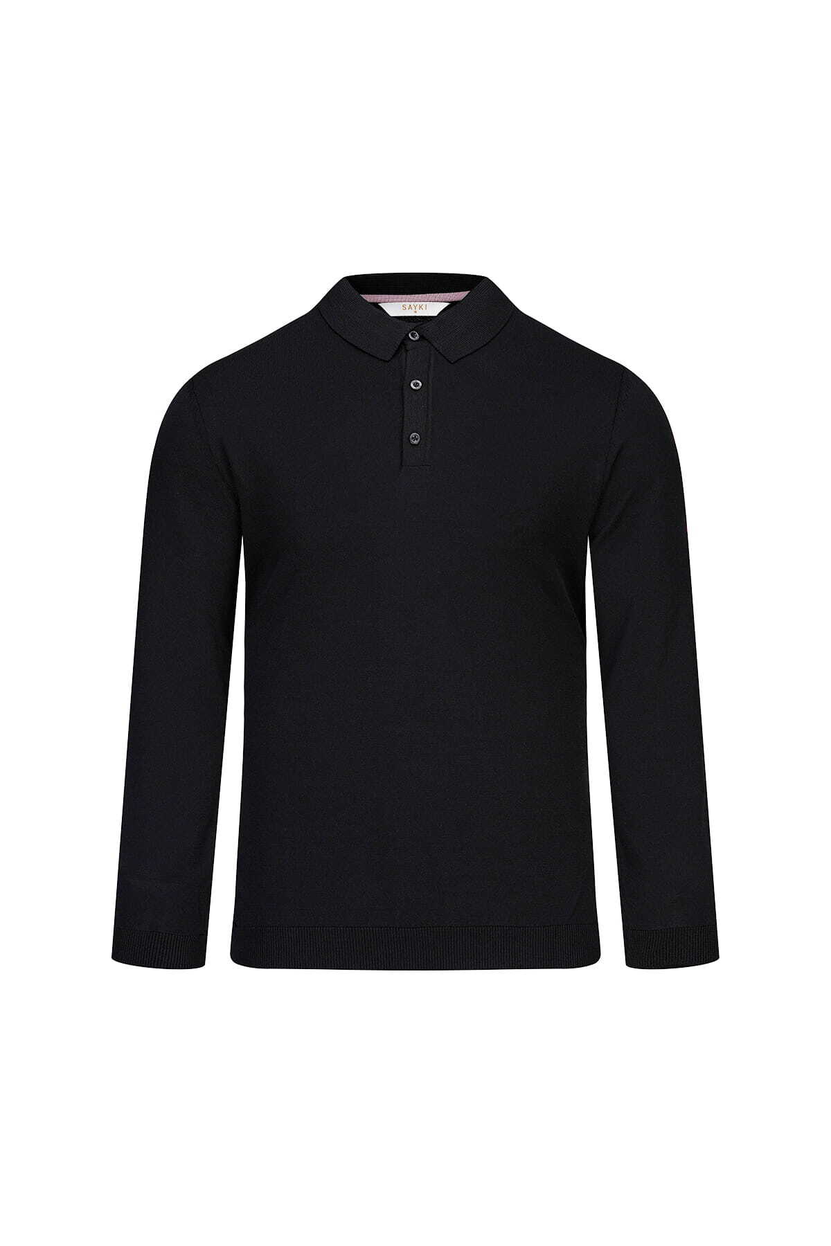 Siyah Regular Fit Polo Yaka Rayon Kazak
