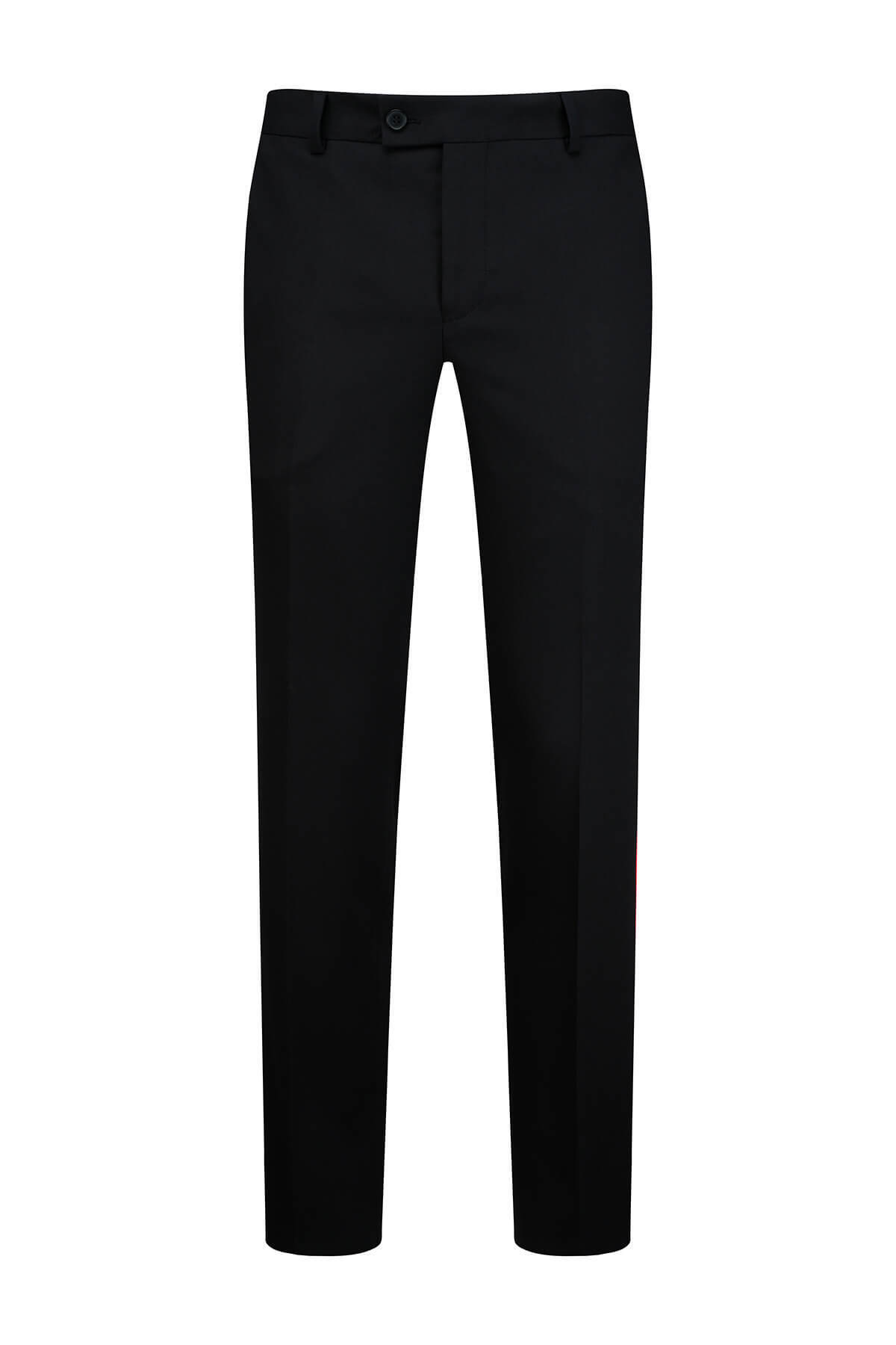 Siyah Regular Fit Yandan Cepli Kumaş Pantolon
