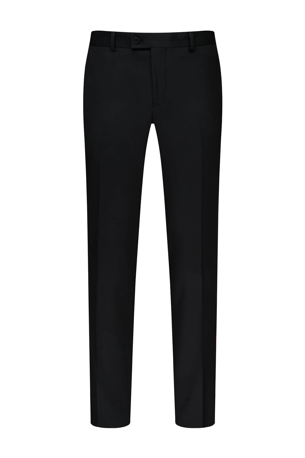 Siyah Regular Fit Yandan Cepli Kumaş Pantolon
