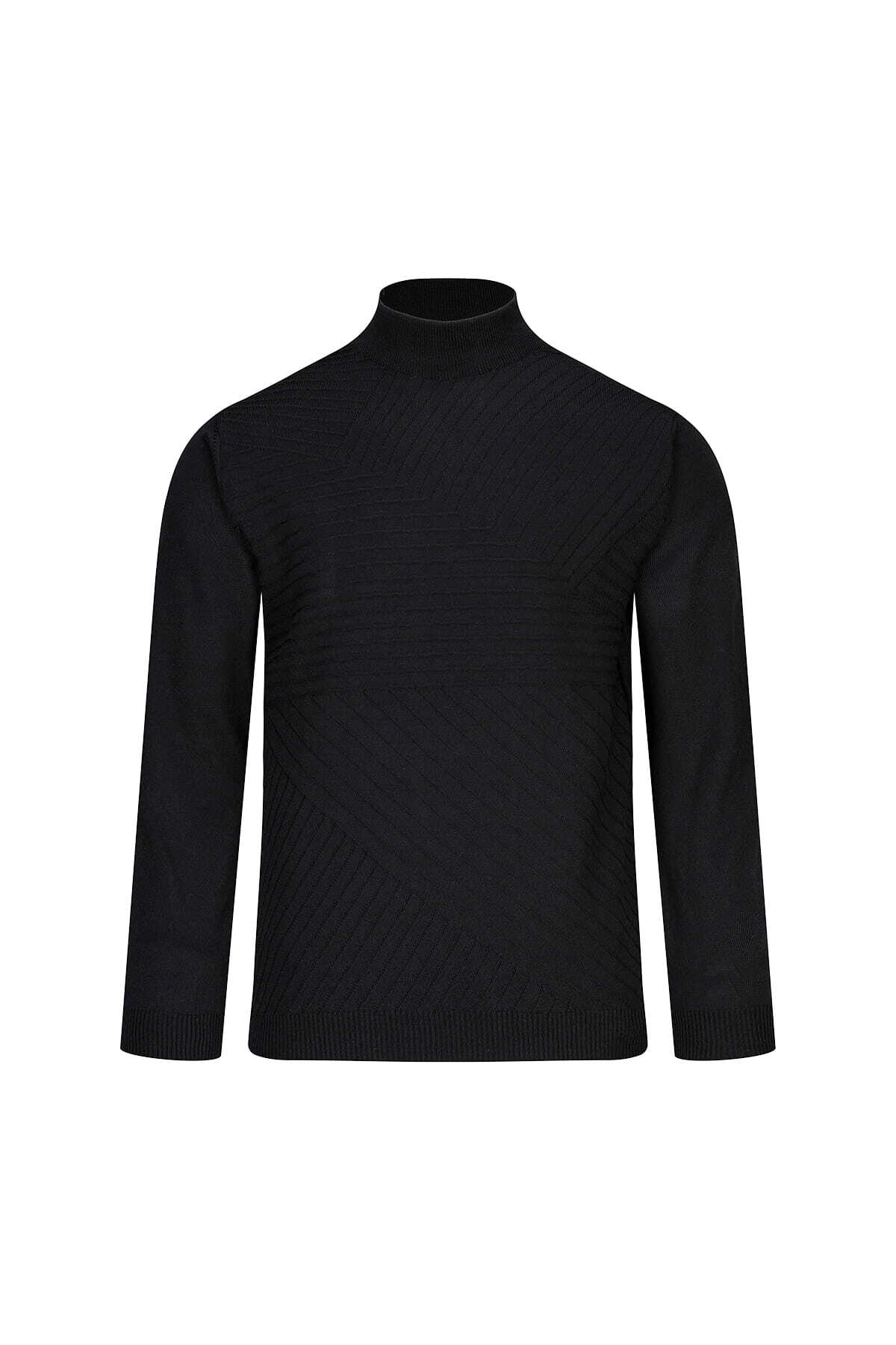 Siyah Regular Fit Yarım Balıkçı Yaka Yünlü Kazak