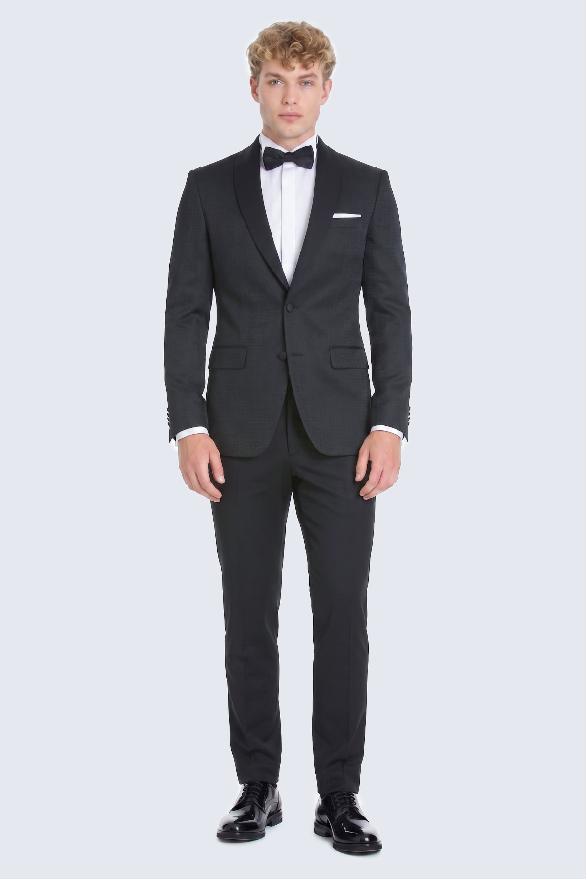 Siyah Slim Fit Çıkma Sivri Yaka Klasik Damatlık