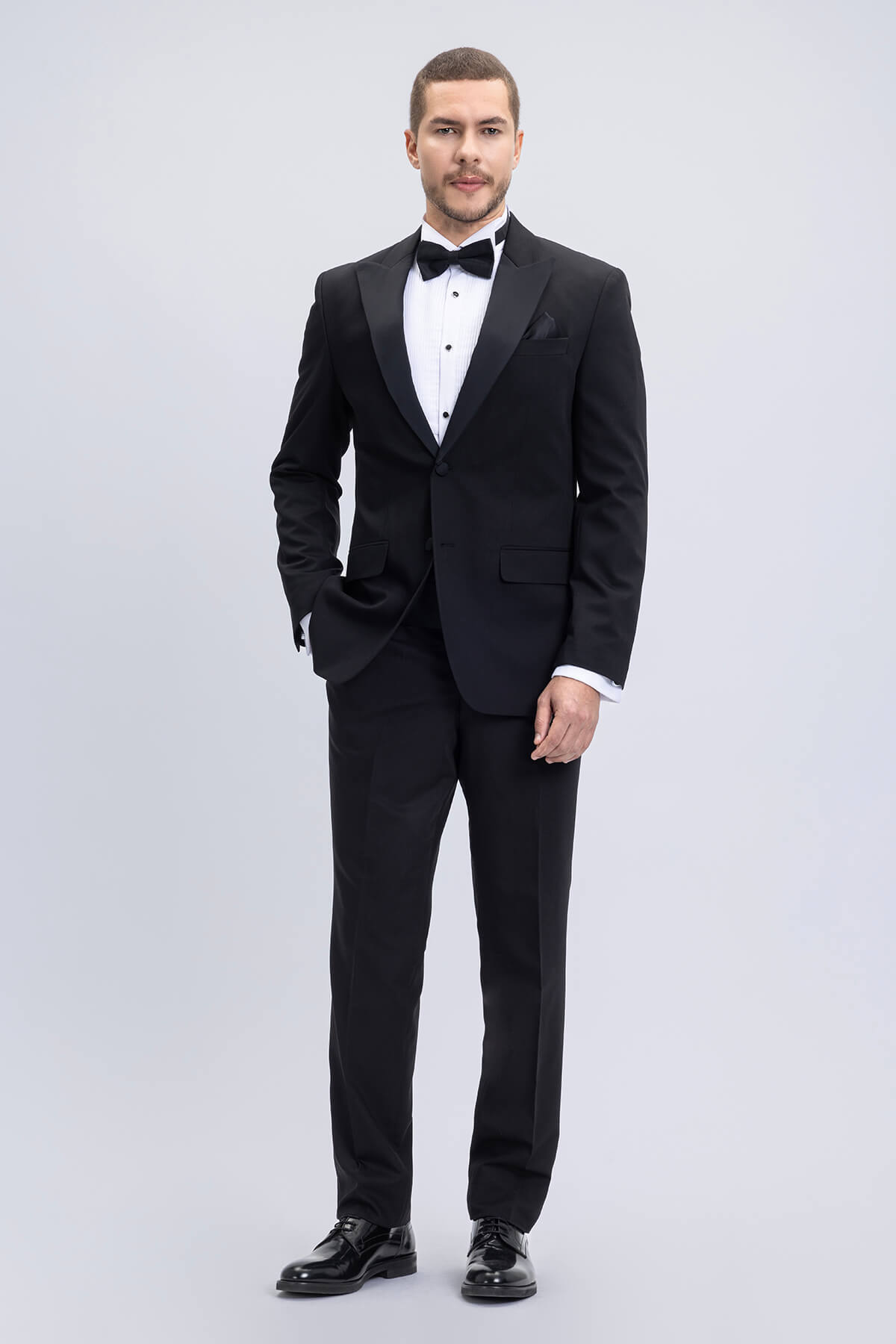 Siyah Slim Fit Çıkma Sivri Yaka Klasik Damatlık