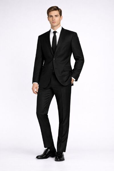 Siyah Slim Fit Sivri Yaka Klasik Takım Elbise